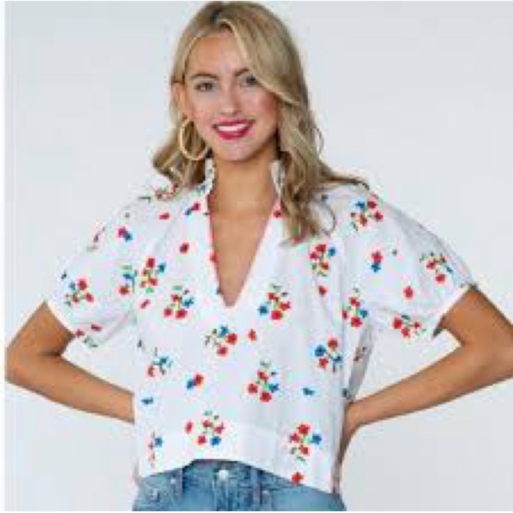 Elegant Olivia James Elizabeth Hampton  floral  V-Neck Blouse small